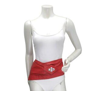 Vintage Wide Red Leather 80s Wrap Belt Retro Asymmetrical Corset Jewelled Party